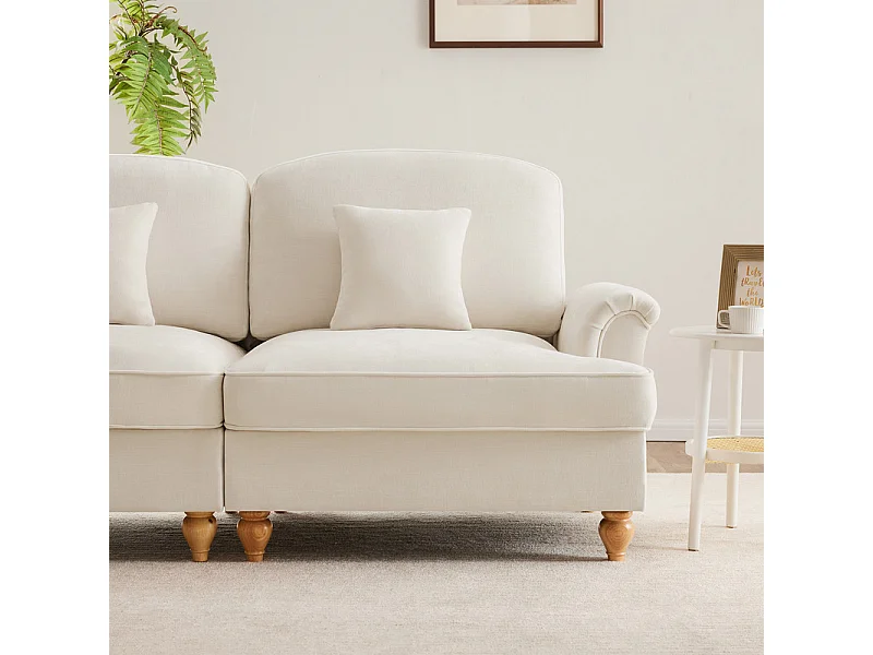 Canapé 3 places en Chenille milieu du siècle, avec cantonnière amovible et 3 oreillers, 272x83.5x93cm, Beige