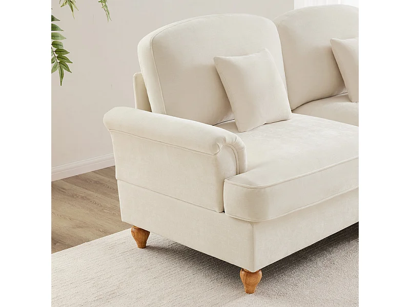 Canapé 3 places en Chenille milieu du siècle, avec cantonnière amovible et 3 oreillers, 272x83.5x93cm, Beige