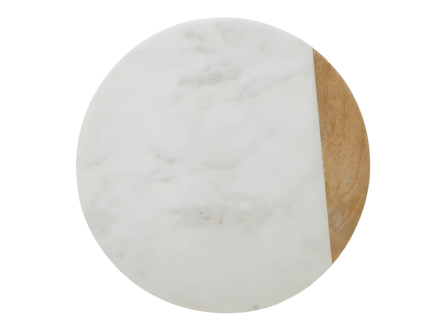 Plateau tournant en bois de manguier naturel et marbre Blanc - Diamètre 30 x Hauteur 3,8 cm
