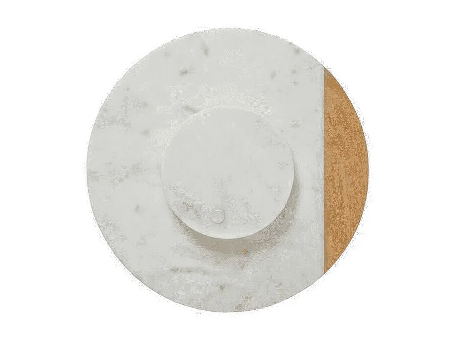 Plateau tournant en bois de manguier naturel et marbre Blanc - Diamètre 30 x Hauteur 3,8 cm