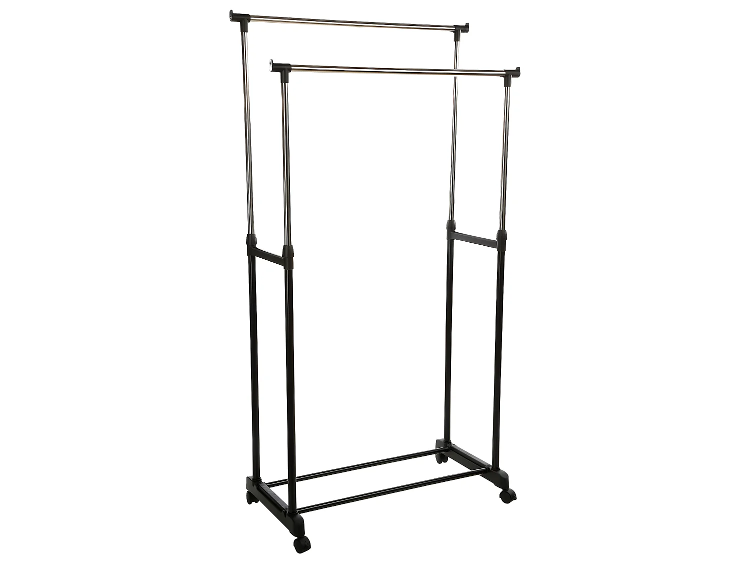 Portant à vêtements à roulettes doubles coloris noir - Longueur 80 x Profondeur 42 x Hauteur 170 cm