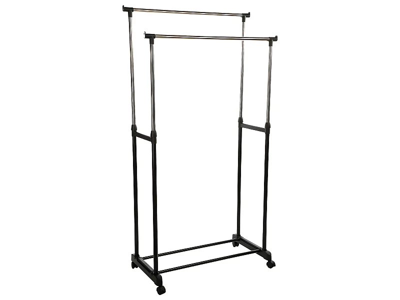 Portant à vêtements à roulettes doubles coloris noir - Longueur 80 x Profondeur 42 x Hauteur 170 cm