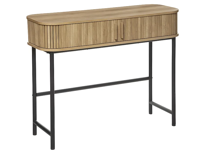 Console, table de console en bois MDF naturel et acier coloris noir - Longueur 100 x Profondeur 35 x Hauteur 80,5 cm