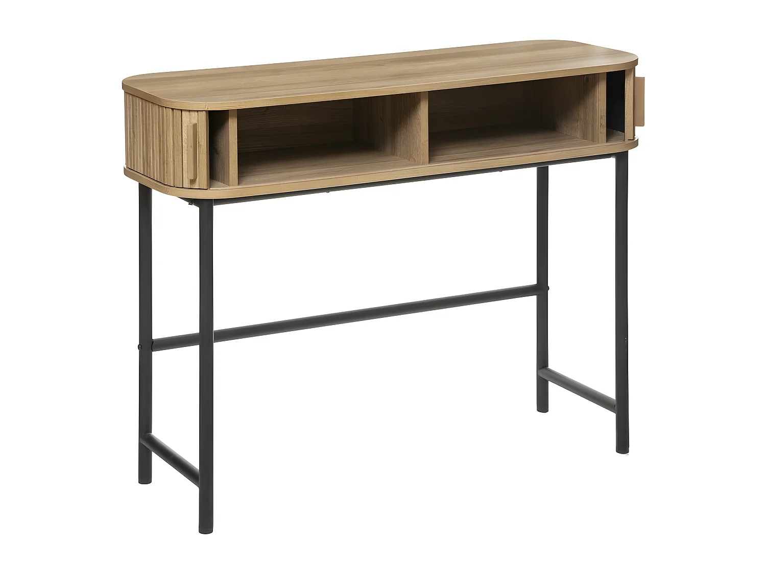 Console, table de console en bois MDF naturel et acier coloris noir - Longueur 100 x Profondeur 35 x Hauteur 80,5 cm