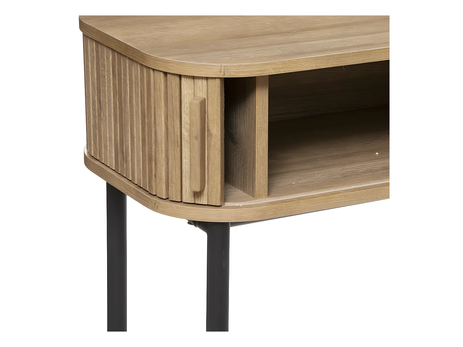 Console, table de console en bois MDF naturel et acier coloris noir - Longueur 100 x Profondeur 35 x Hauteur 80,5 cm