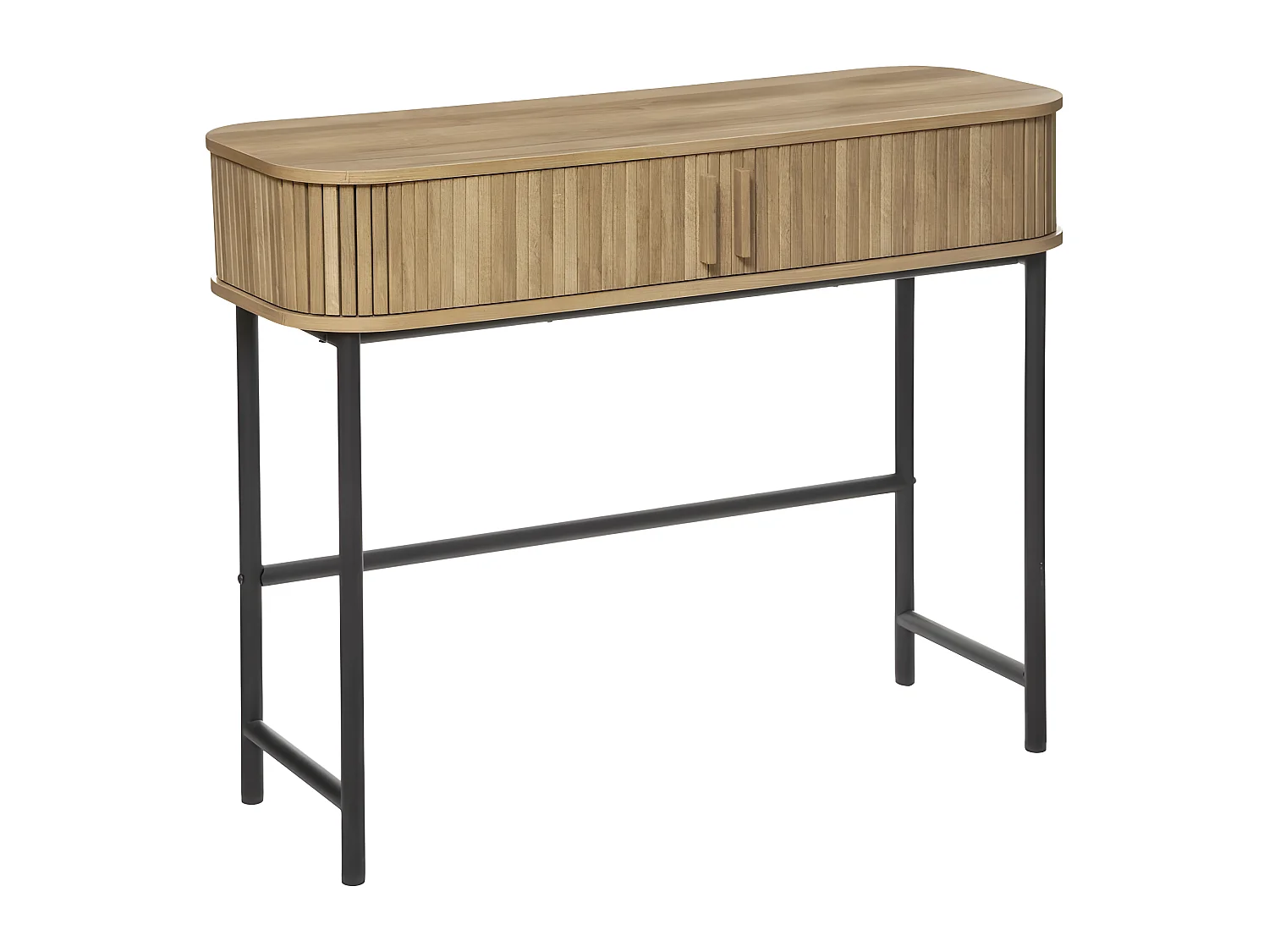 Console, table de console en bois MDF naturel et acier coloris noir - Longueur 100 x Profondeur 35 x Hauteur 80,5 cm