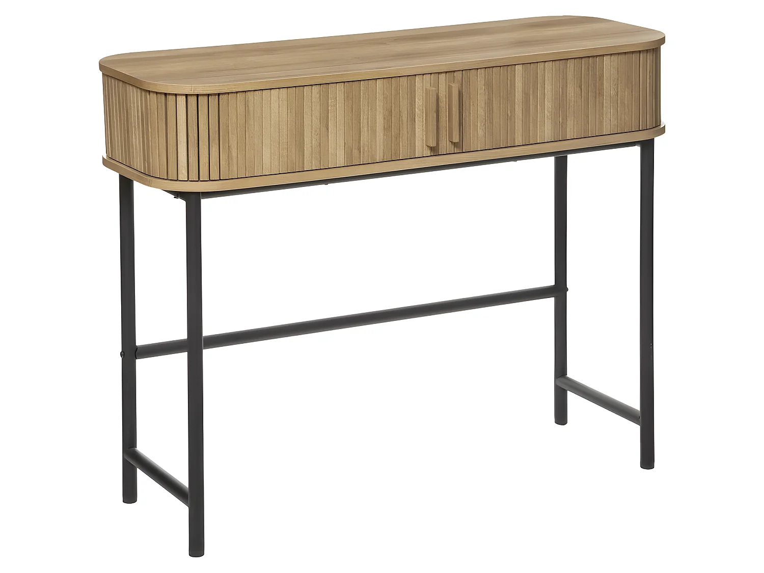 Console, table de console en bois MDF naturel et acier coloris noir - Longueur 100 x Profondeur 35 x Hauteur 80,5 cm