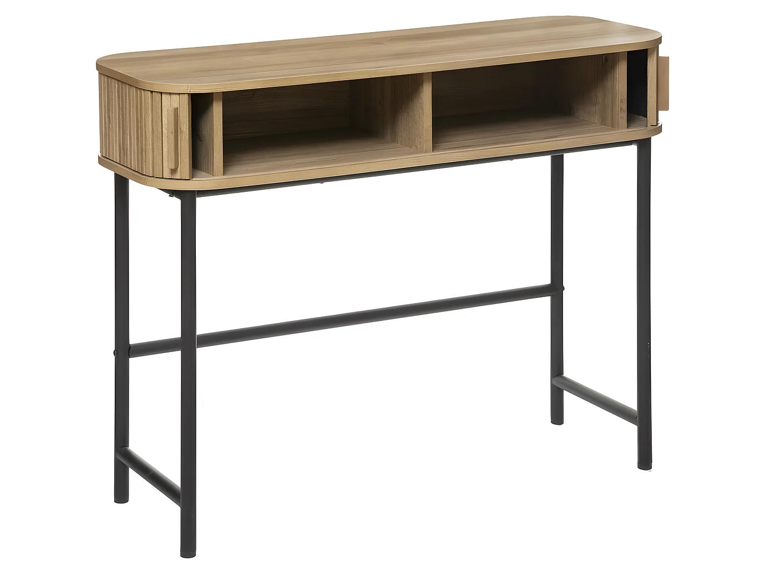 Console, table de console en bois MDF naturel et acier coloris noir - Longueur 100 x Profondeur 35 x Hauteur 80,5 cm