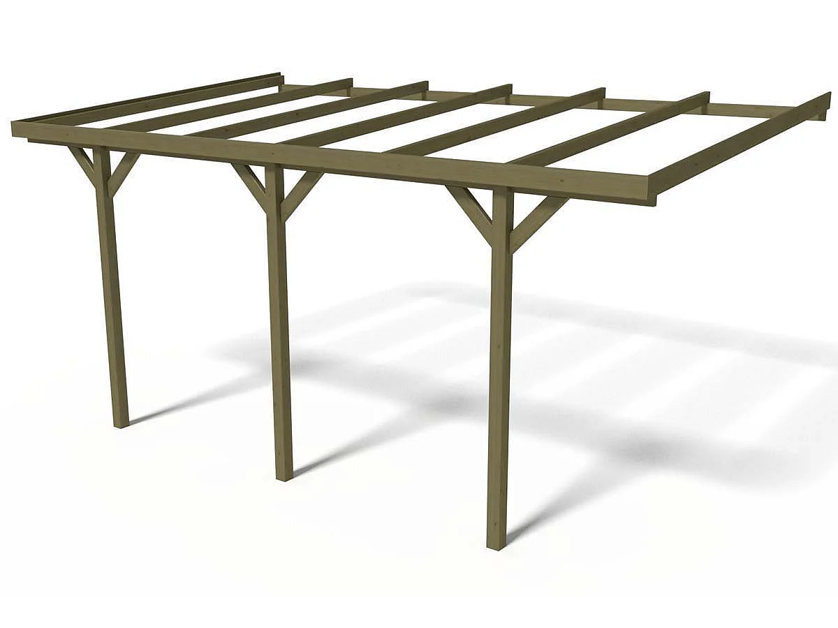 Abrigo para Carro de Madeira "Solar 2" - 15,30 m² - Castanho - 3,00 x 5,24 x 2,19/2,57 m