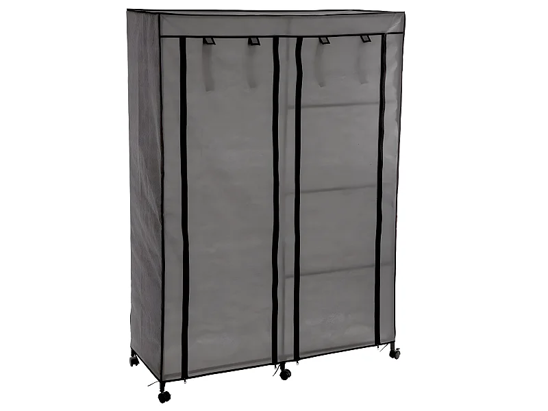 Armoire de rangement avec penderie sur roulettes coloris gris - Longueur 118 x Profondeur 49 x Hauteur 168 cm