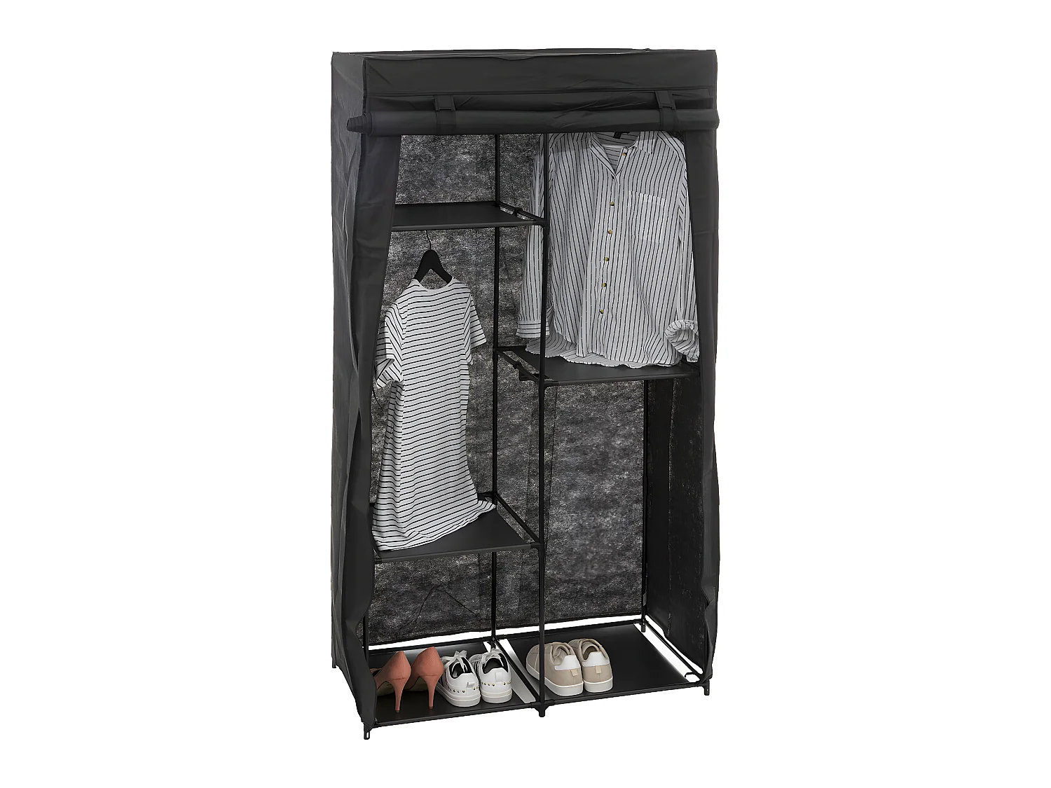 Armoire penderie modulable en tissu coloris noir - Longueur 88 x Profondeur 46 x Hauteur 169 cm