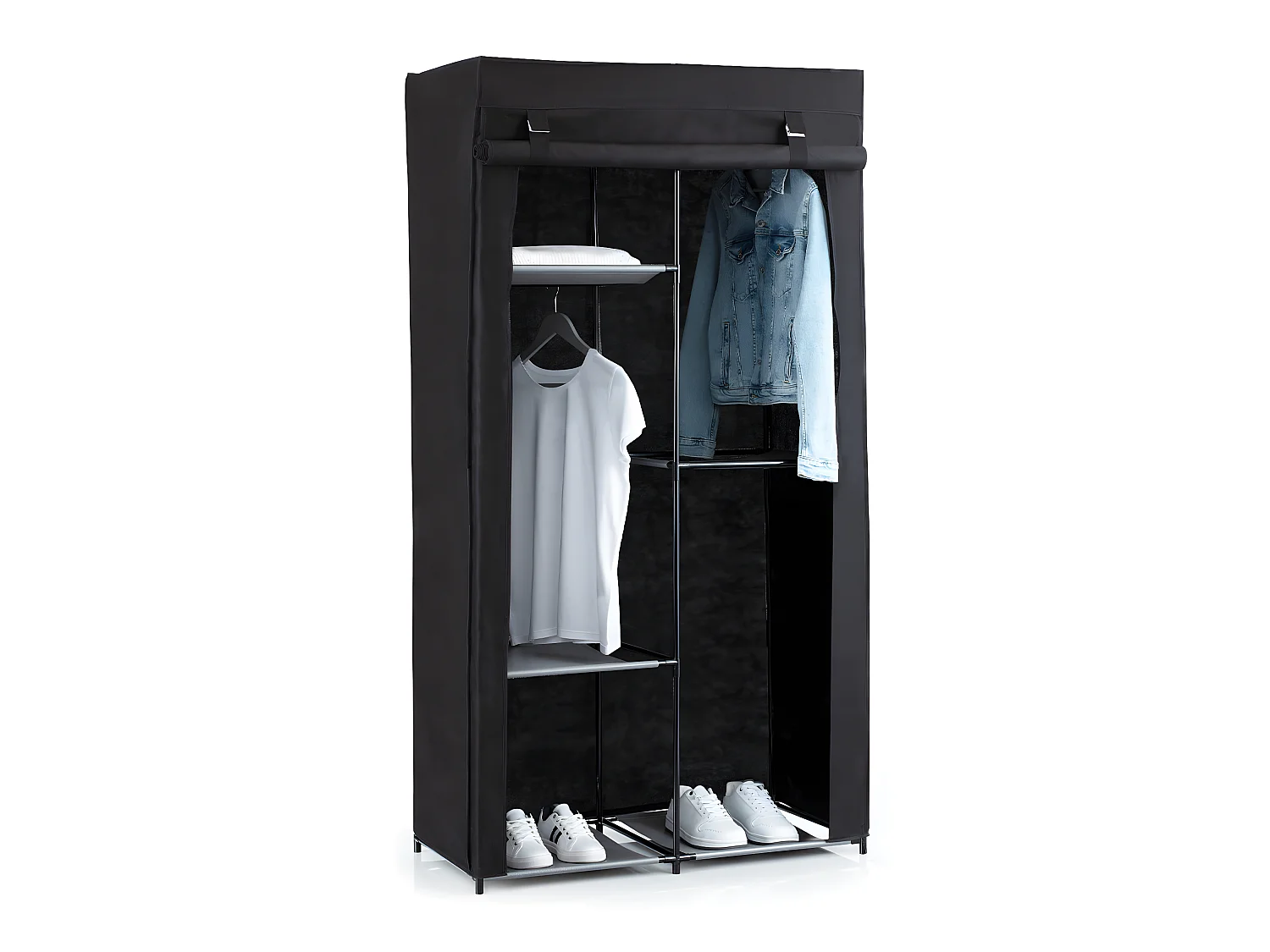 Armoire penderie modulable en tissu coloris noir - Longueur 88 x Profondeur 46 x Hauteur 169 cm