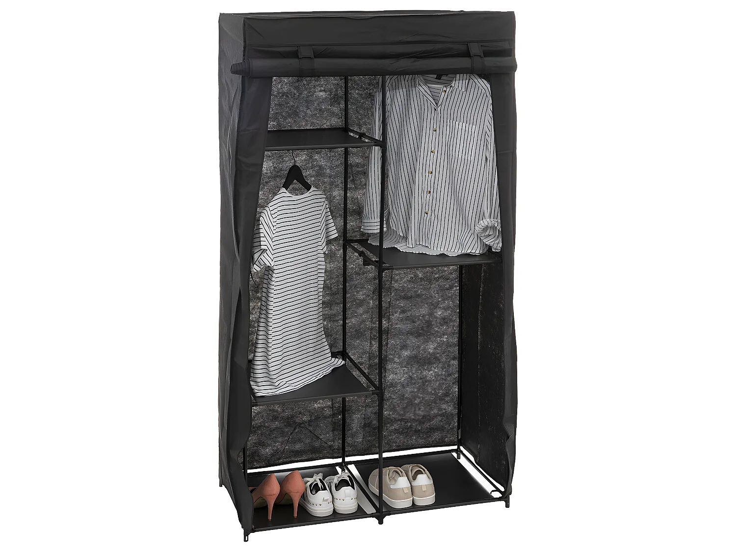 Armoire penderie modulable en tissu coloris noir - Longueur 88 x Profondeur 46 x Hauteur 169 cm