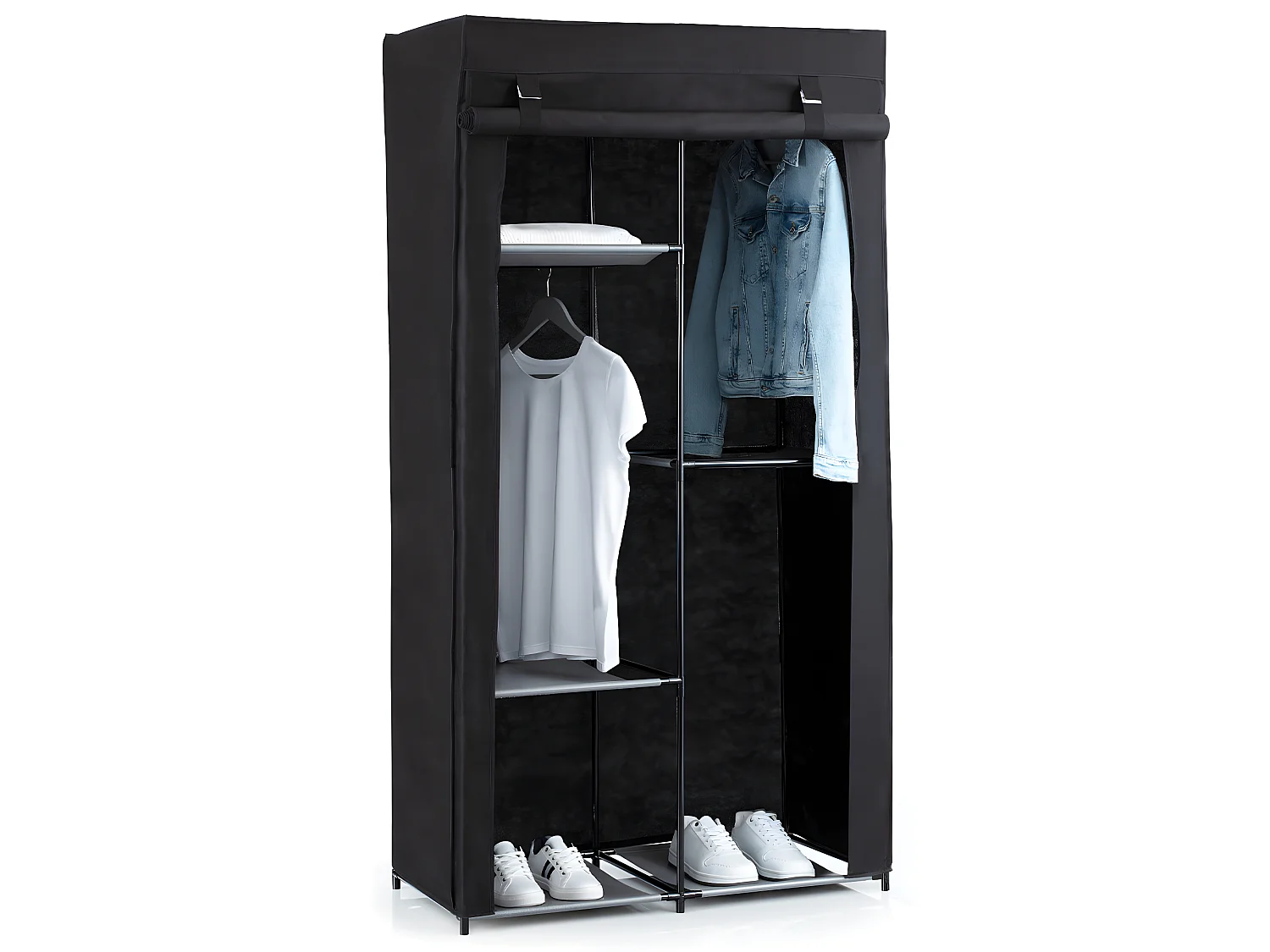 Armoire penderie modulable en tissu coloris noir - Longueur 88 x Profondeur 46 x Hauteur 169 cm
