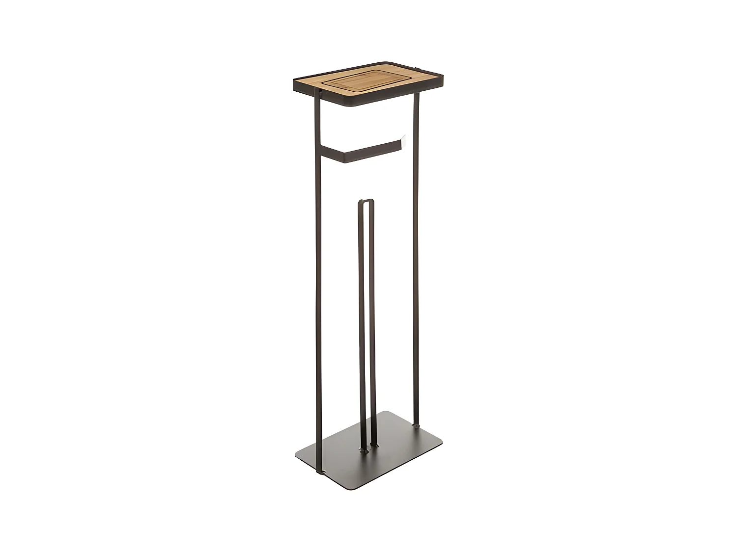 Dérouleur papier toilette Wc avec réserve et support téléphone en métal noir charbon - Longueur 18 x Profondeur 12 x Hauteur 59,2 cm