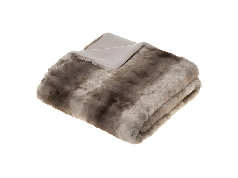 Plaid en fausse fourrure coloris GRIS - Longueur 160 x Profondeur 1,50 x Hauteur 120 cm