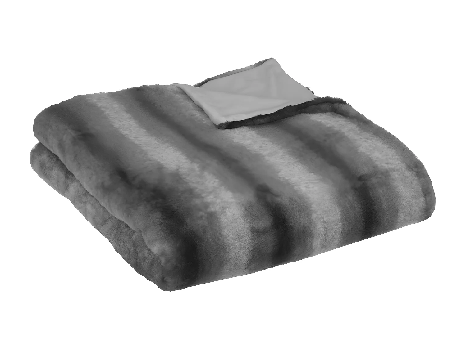 Plaid en fausse fourrure coloris Gris rayé - Longueur 180 x Profondeur 1,50 x Hauteur 230 cm