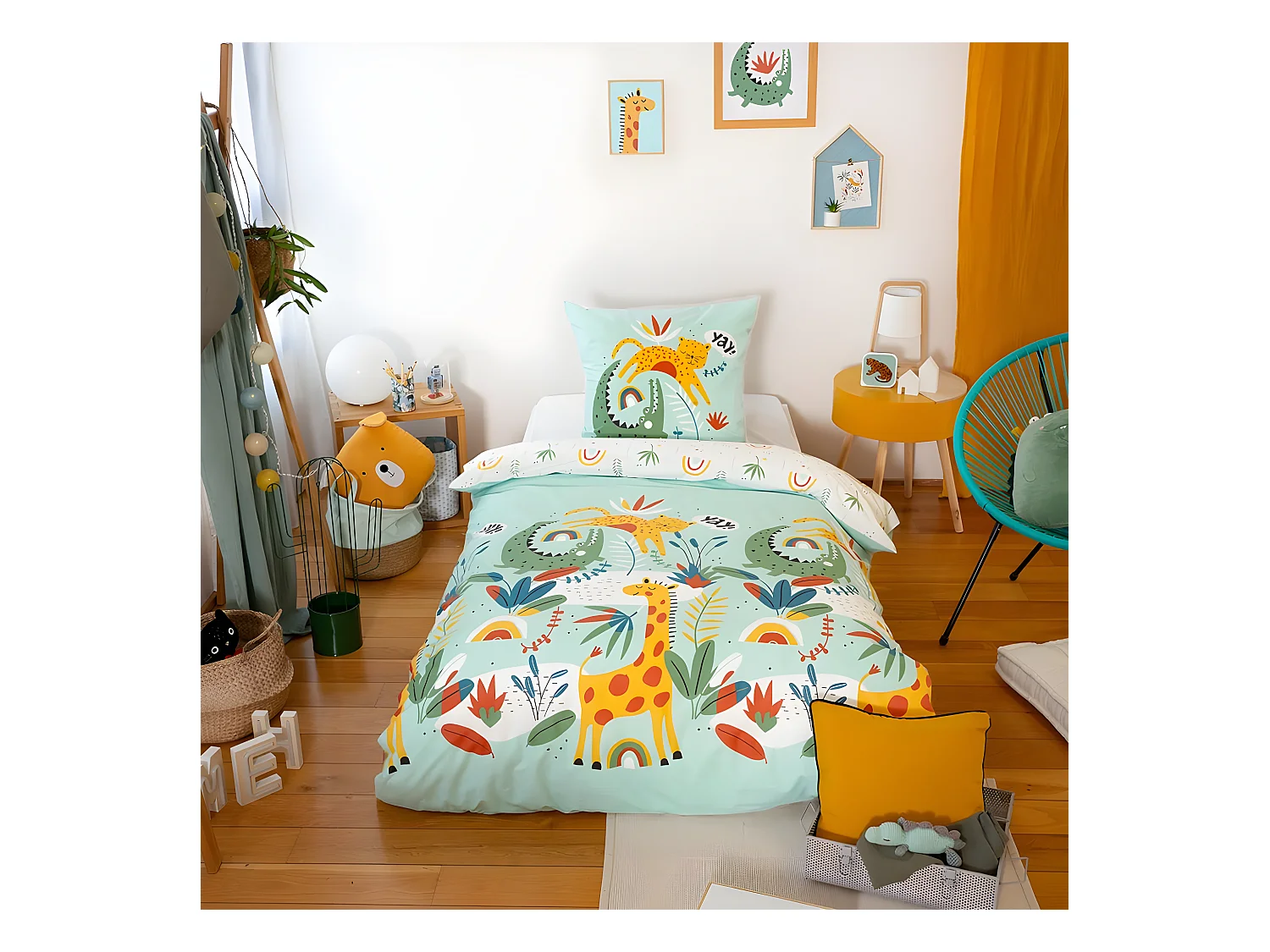 Housse de couette réversible 140x200 cm + 1 taie d'oreiller 63x63 cm Coton Poumba