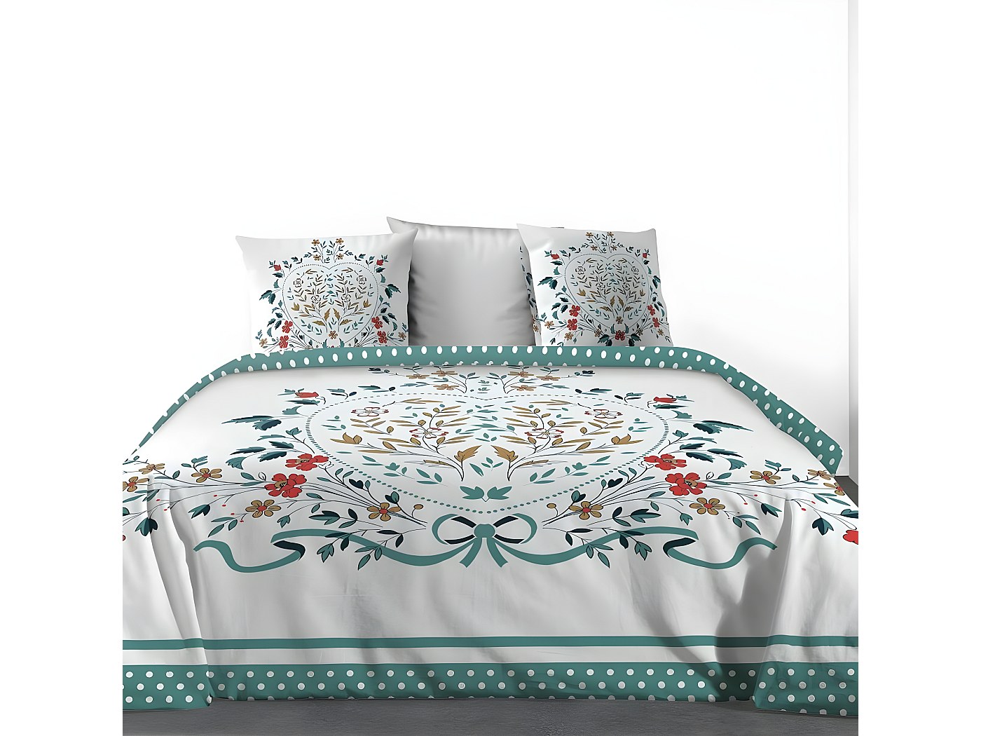 Housse de couette 240x260 cm 2 taies d'oreiller 63x63 cm Coton Capucine