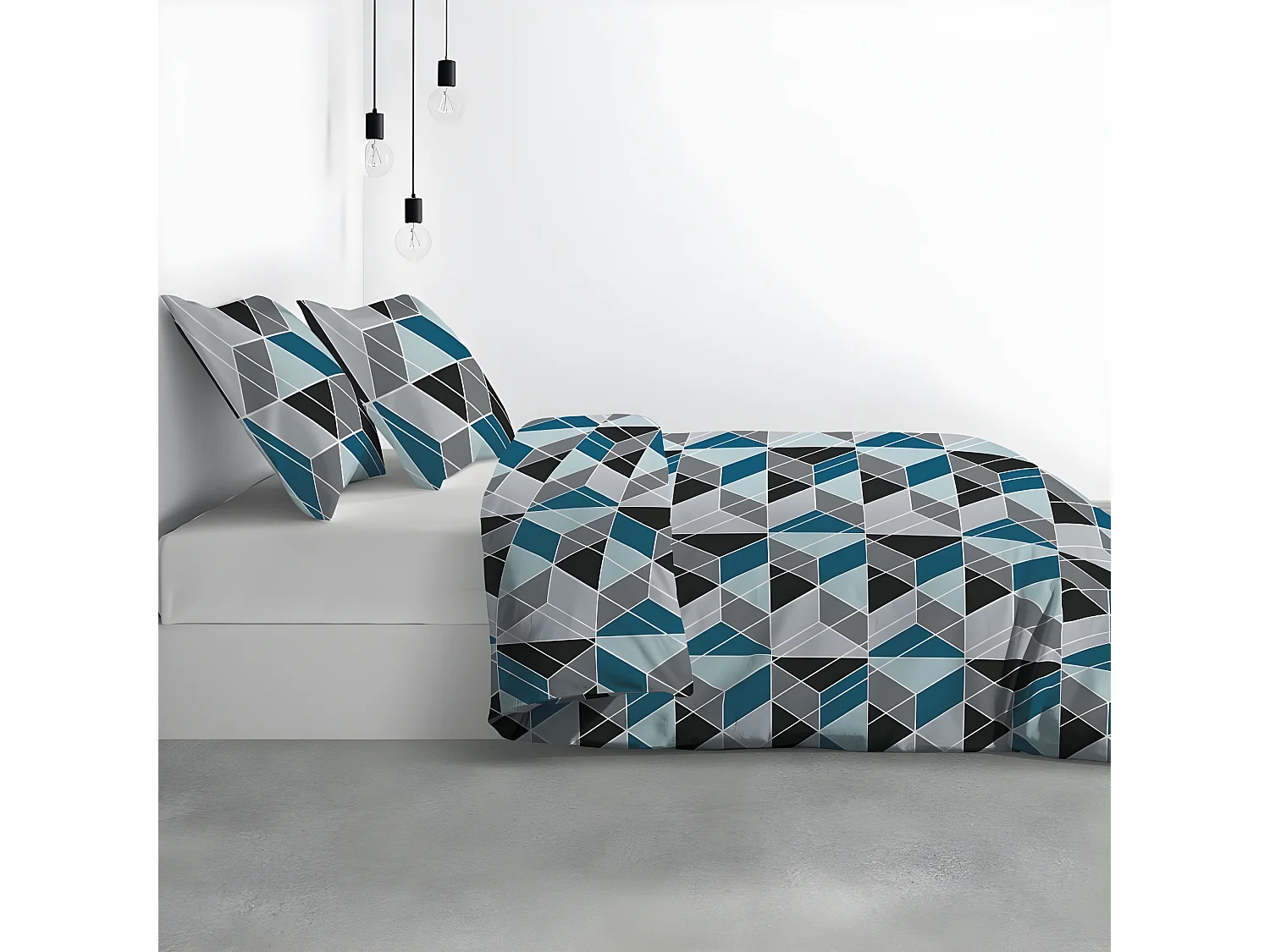 Housse de couette 200x200 cm + 2 taies d'oreiller 63x63 cm Microfibre Blutry