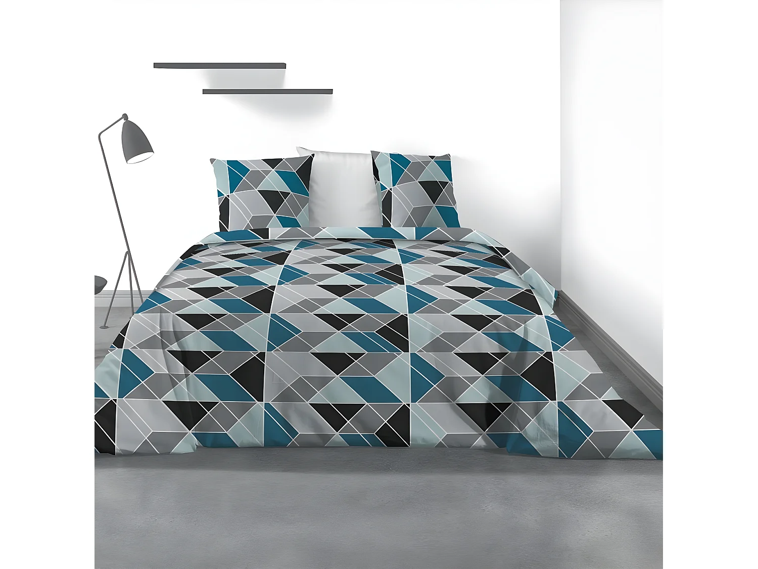 Housse de couette 200x200 cm + 2 taies d'oreiller 63x63 cm Microfibre Blutry