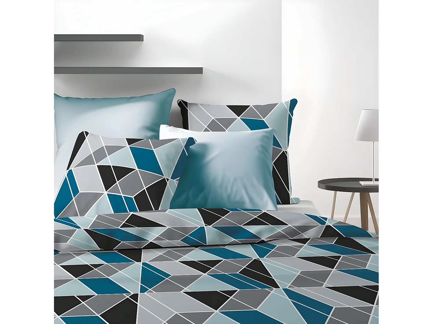 Housse de couette 200x200 cm + 2 taies d'oreiller 63x63 cm Microfibre Blutry