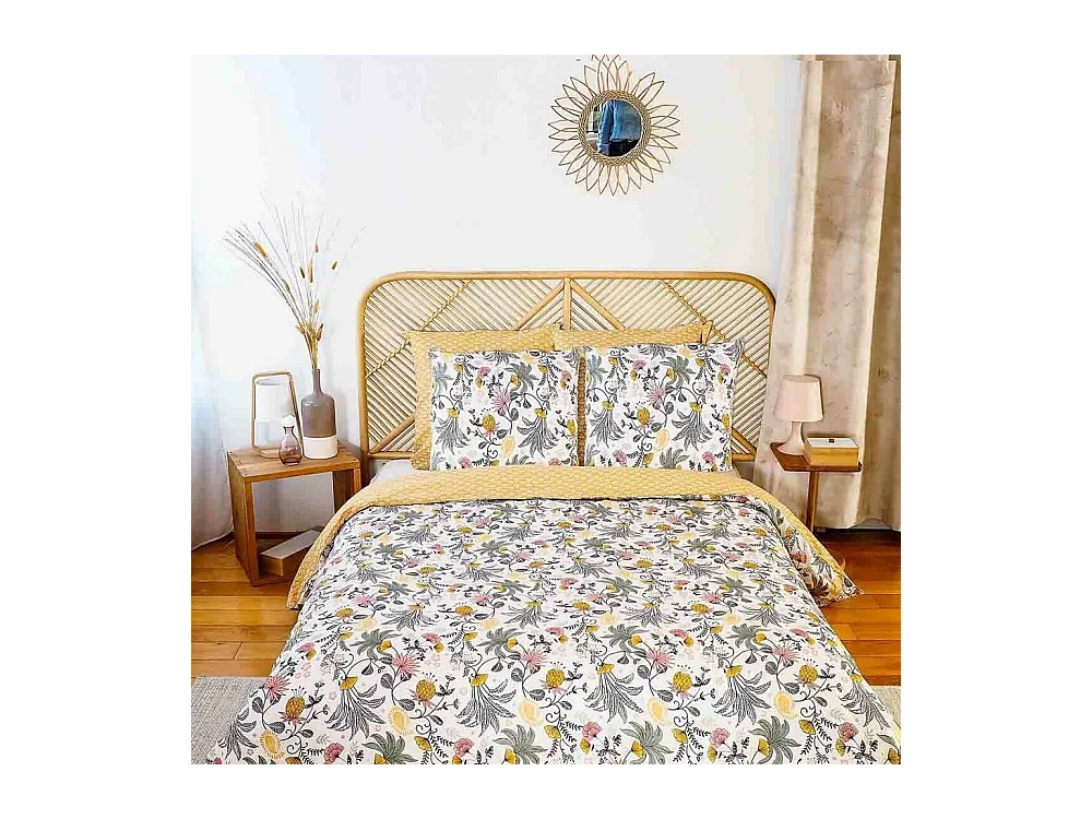 Juego de cama foral en satén de algodón bio 260 x 240 cm