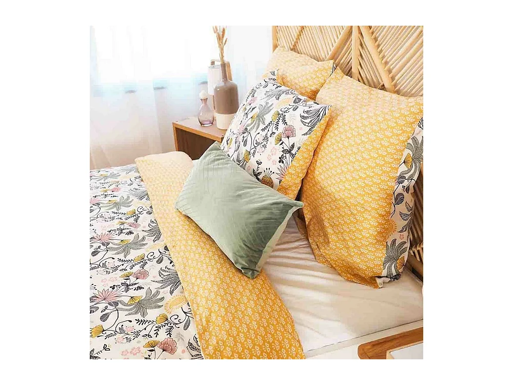Juego de cama foral en satén de algodón bio 260 x 240 cm