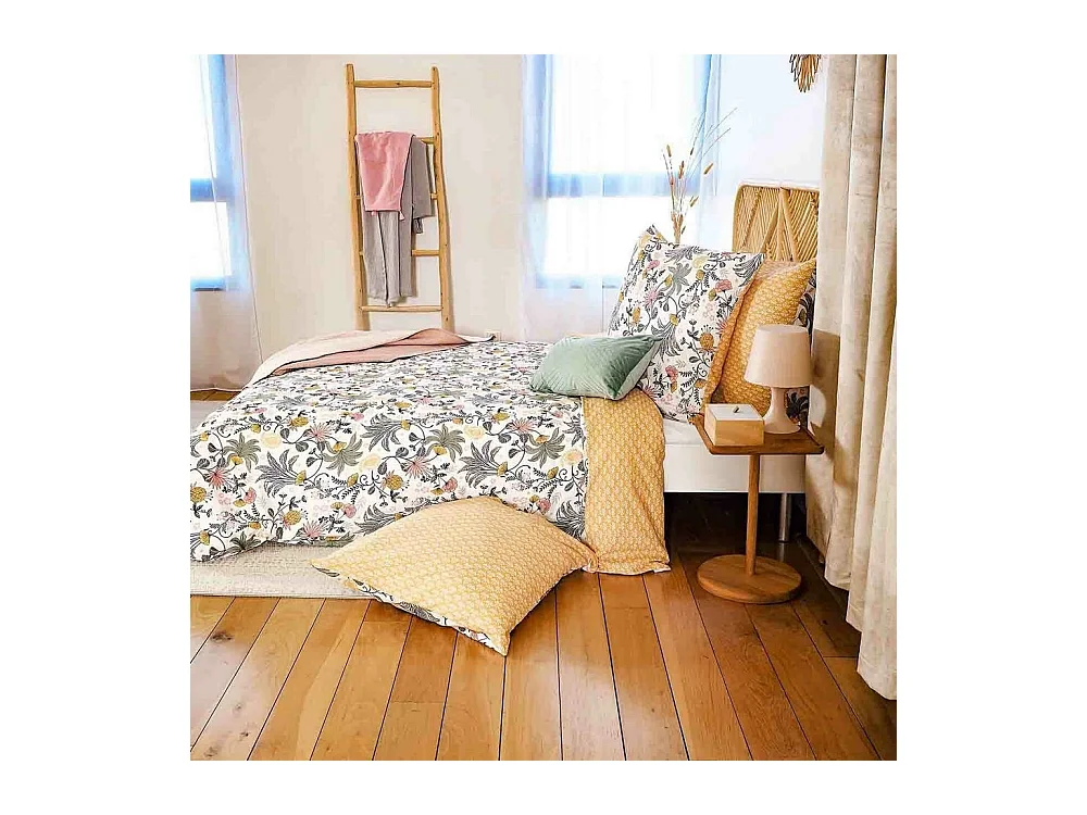 Juego de cama foral en satén de algodón bio 260 x 240 cm