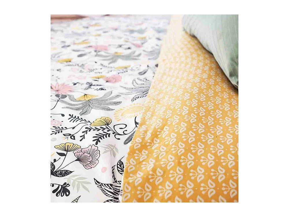 Juego de cama foral en satén de algodón bio 260 x 240 cm