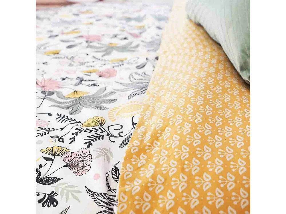 Juego de cama foral en satén de algodón bio 260 x 240 cm