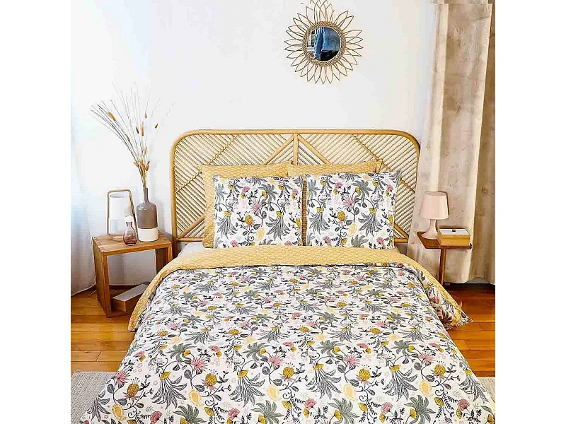 Juego de cama foral en satén de algodón bio 260 x 240 cm