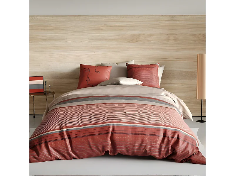 Housse de couette réversible 240x260 cm + 2 taies d'oreiller 63x63 cm Percale de Coton Hana