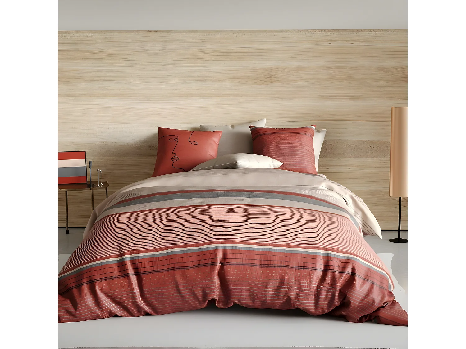 Housse de couette réversible 240x260 cm + 2 taies d'oreiller 63x63 cm Percale de Coton Hana