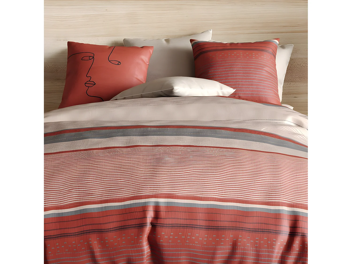 Housse de couette réversible 240x260 cm + 2 taies d'oreiller 63x63 cm Percale de Coton Hana