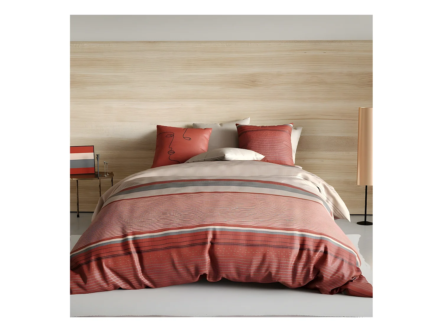 Housse de couette réversible 240x260 cm + 2 taies d'oreiller 63x63 cm Percale de Coton Hana
