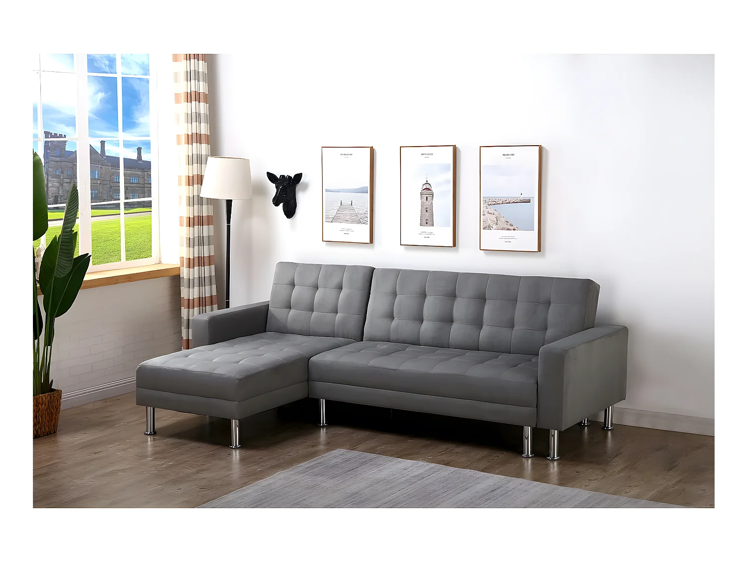 Canapé d'angle convertible et réversible "Theo"- 4 places - Gris