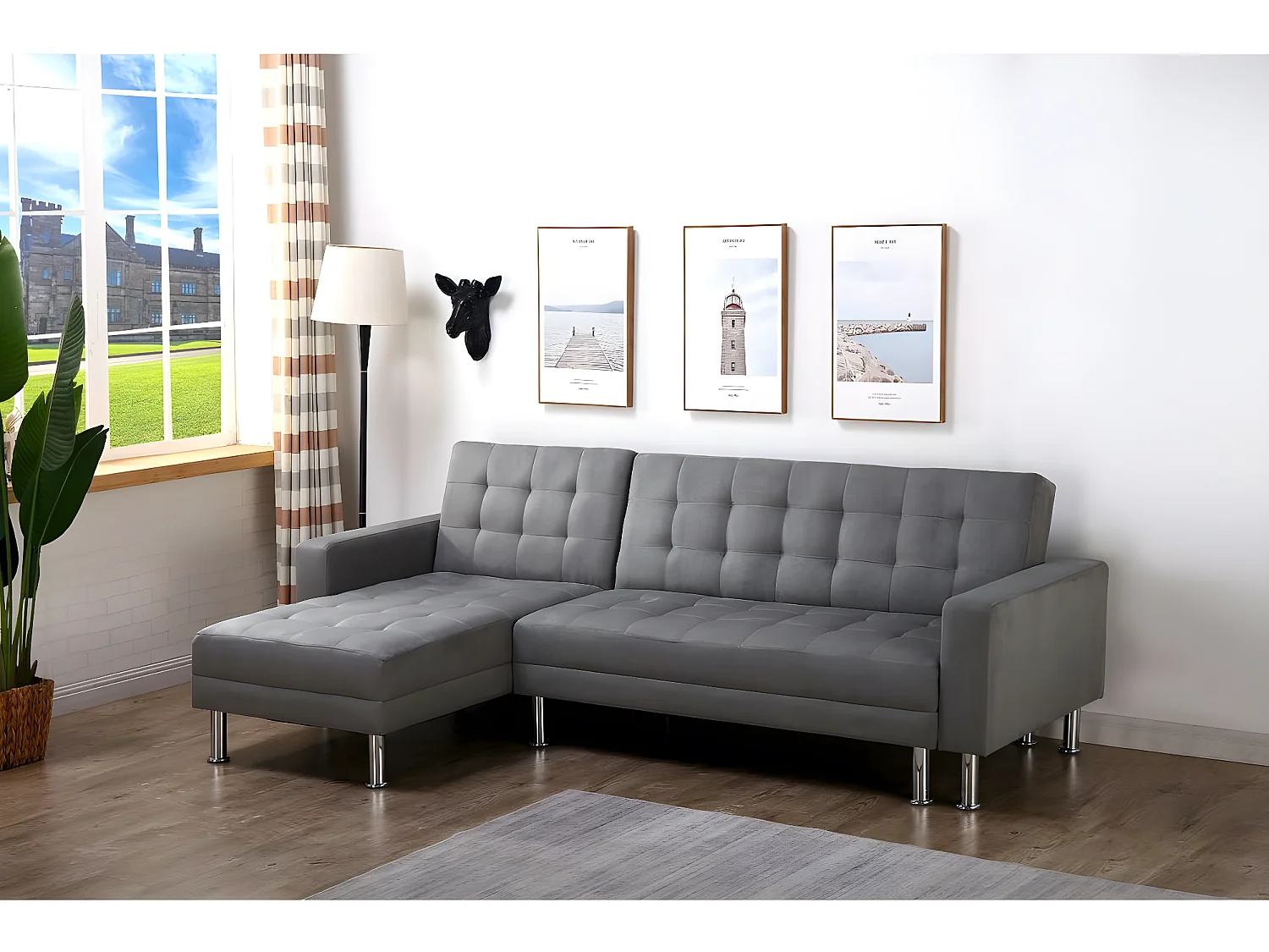 Kanapa narożna "Theo" z możliwością zmiany układu (lewostronny lub prawostronny) - Rozkładana - 4 miejsca - Szara