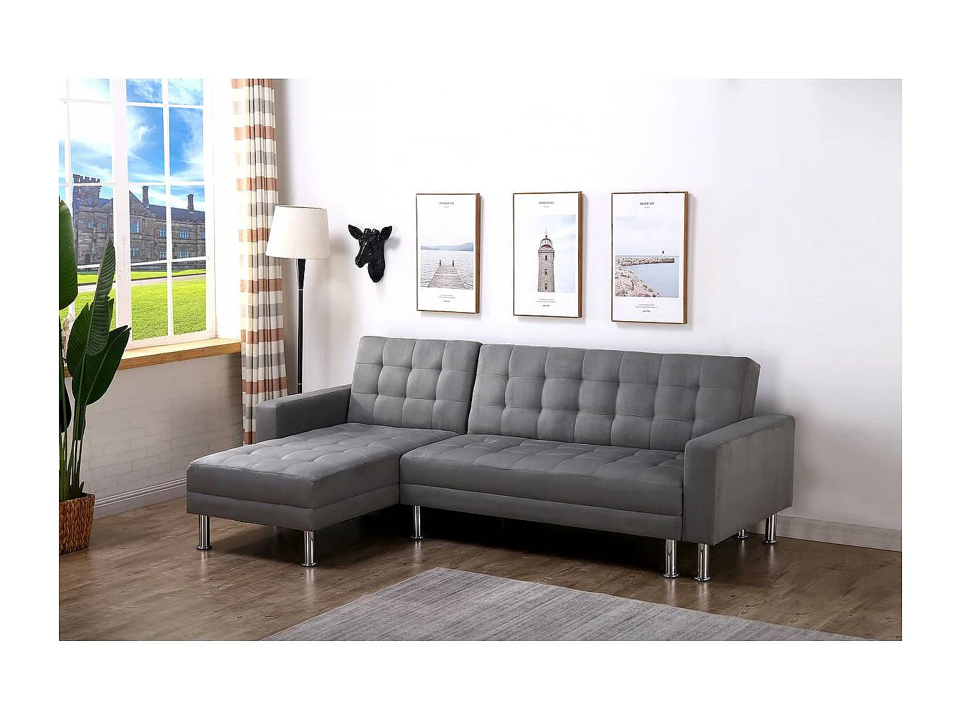 Canapé d'angle convertible et réversible "Theo"- 4 places - Gris