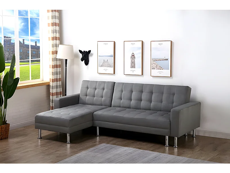 Canapé d'angle convertible et réversible "Theo"- 4 places - Gris