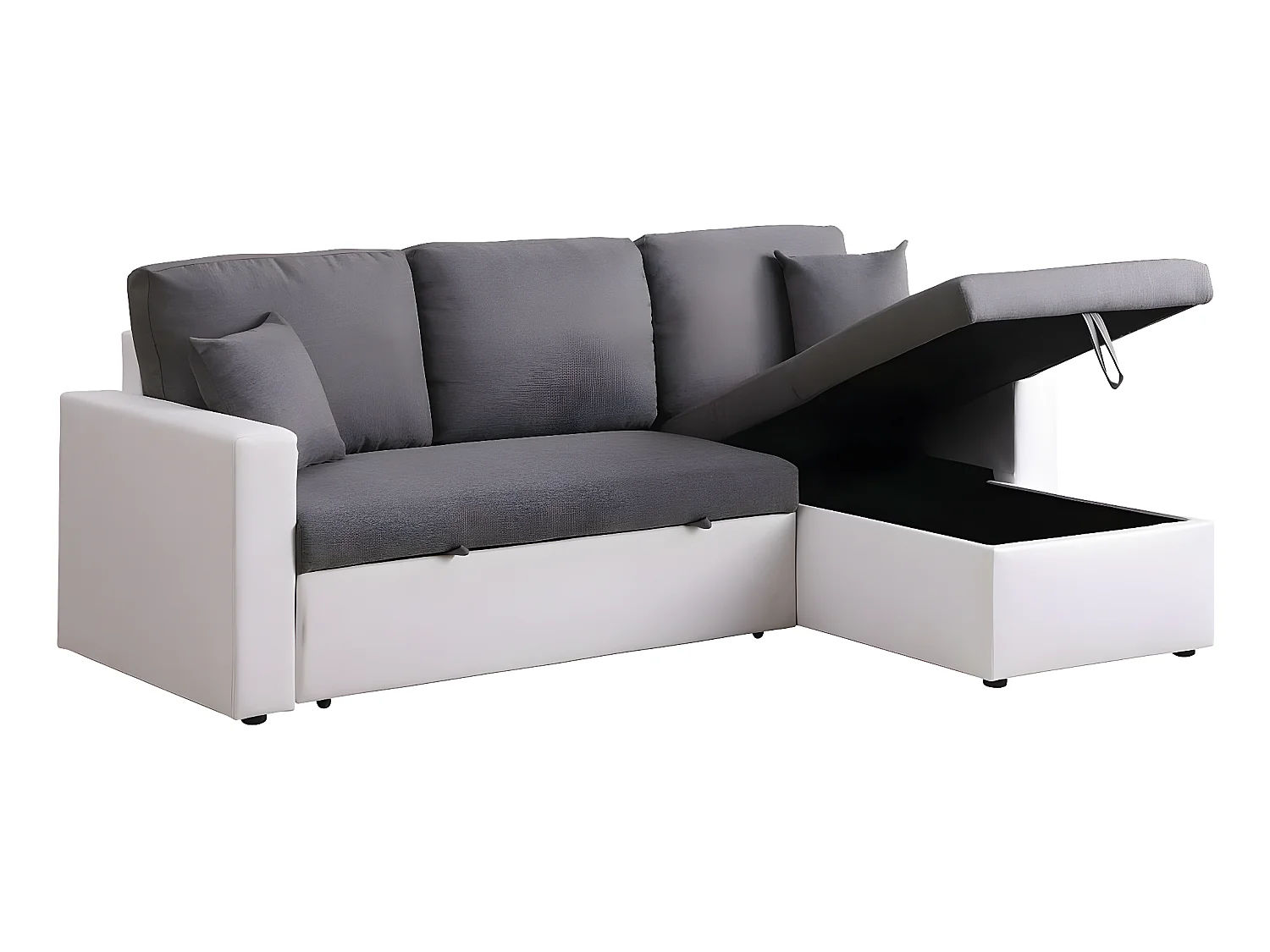 Canapé d'angle convertible/ réversible avec coffre "Alain" - 221 x 145 x 85 cm - 3 places - Gris / Blanc