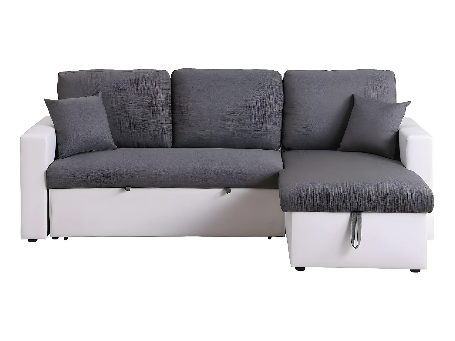 Canapé d'angle convertible/ réversible avec coffre "Alain" - 221 x 145 x 85 cm - 3 places - Gris / Blanc
