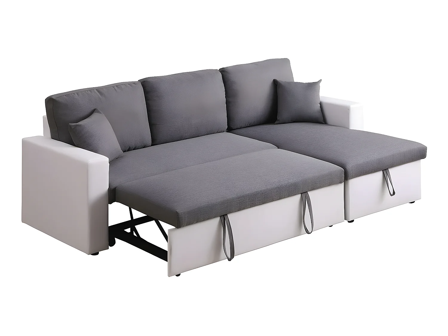 Canapé d'angle convertible/ réversible avec coffre "Alain" - 221 x 145 x 85 cm - 3 places - Gris / Blanc