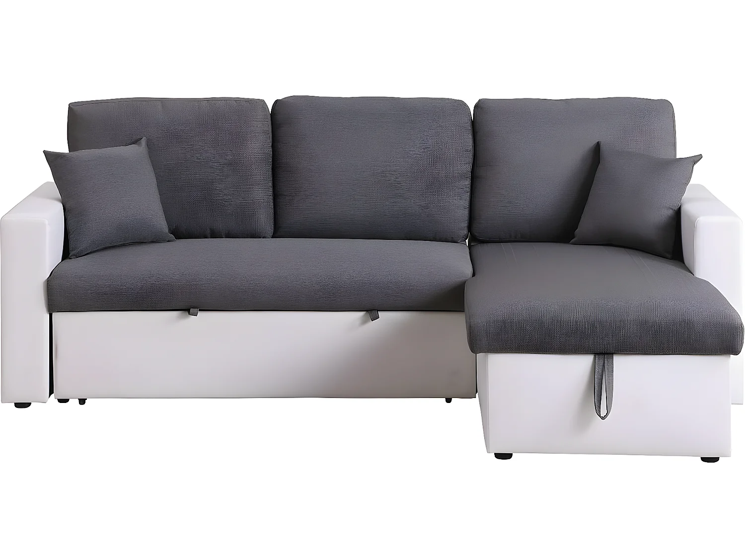 Canapé d'angle convertible/ réversible avec coffre "Alain" - 221 x 145 x 85 cm - 3 places - Gris / Blanc