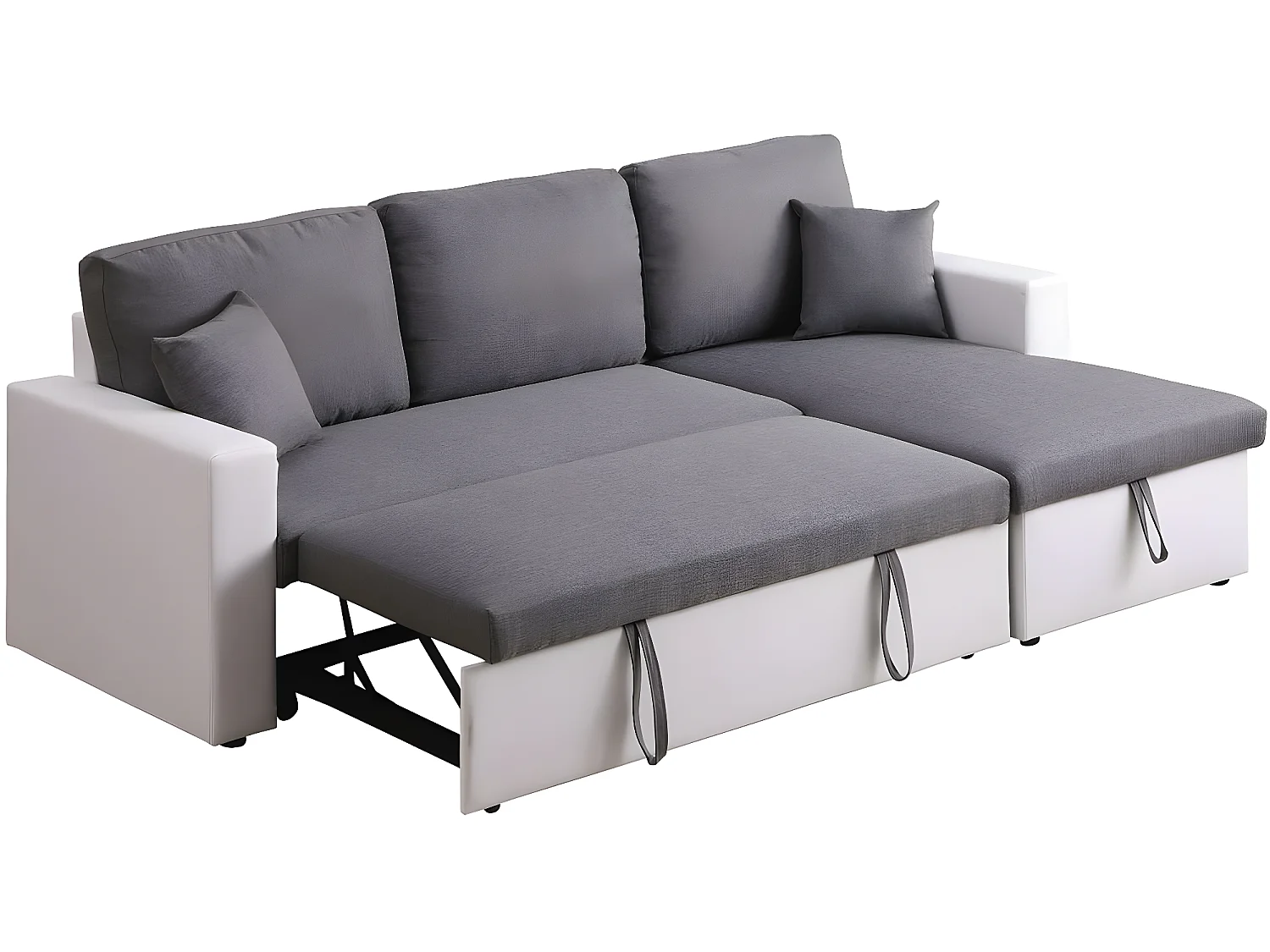 Canapé d'angle convertible/ réversible avec coffre "Alain" - 221 x 145 x 85 cm - 3 places - Gris / Blanc