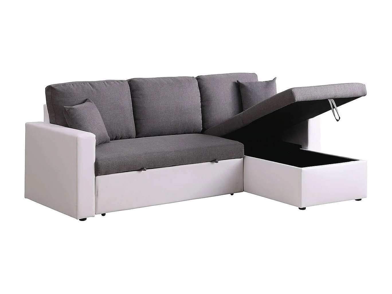 Canapé d'angle convertible/ réversible avec coffre "Alain" - 221 x 145 x 85 cm - 3 places - Gris / Blanc