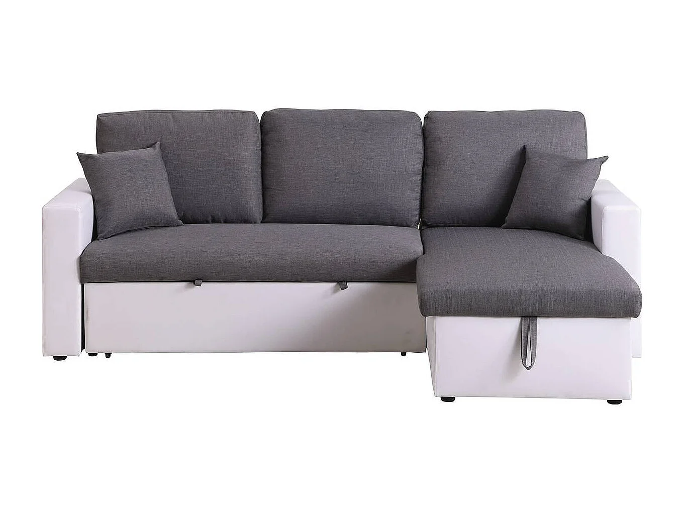 Canapé d'angle convertible/ réversible avec coffre "Alain" - 221 x 145 x 85 cm - 3 places - Gris / Blanc