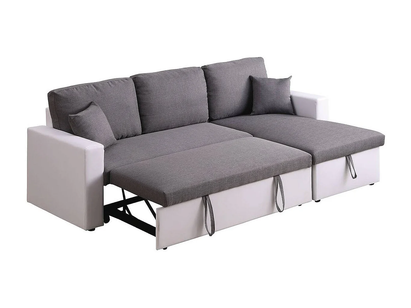 Canapé d'angle convertible/ réversible avec coffre "Alain" - 221 x 145 x 85 cm - 3 places - Gris / Blanc
