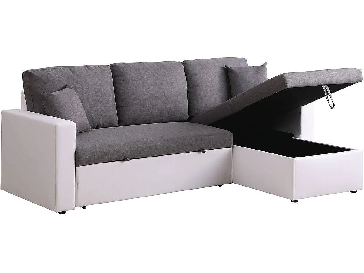 Canapé d'angle convertible 3 places avec coffre en velours blanc
