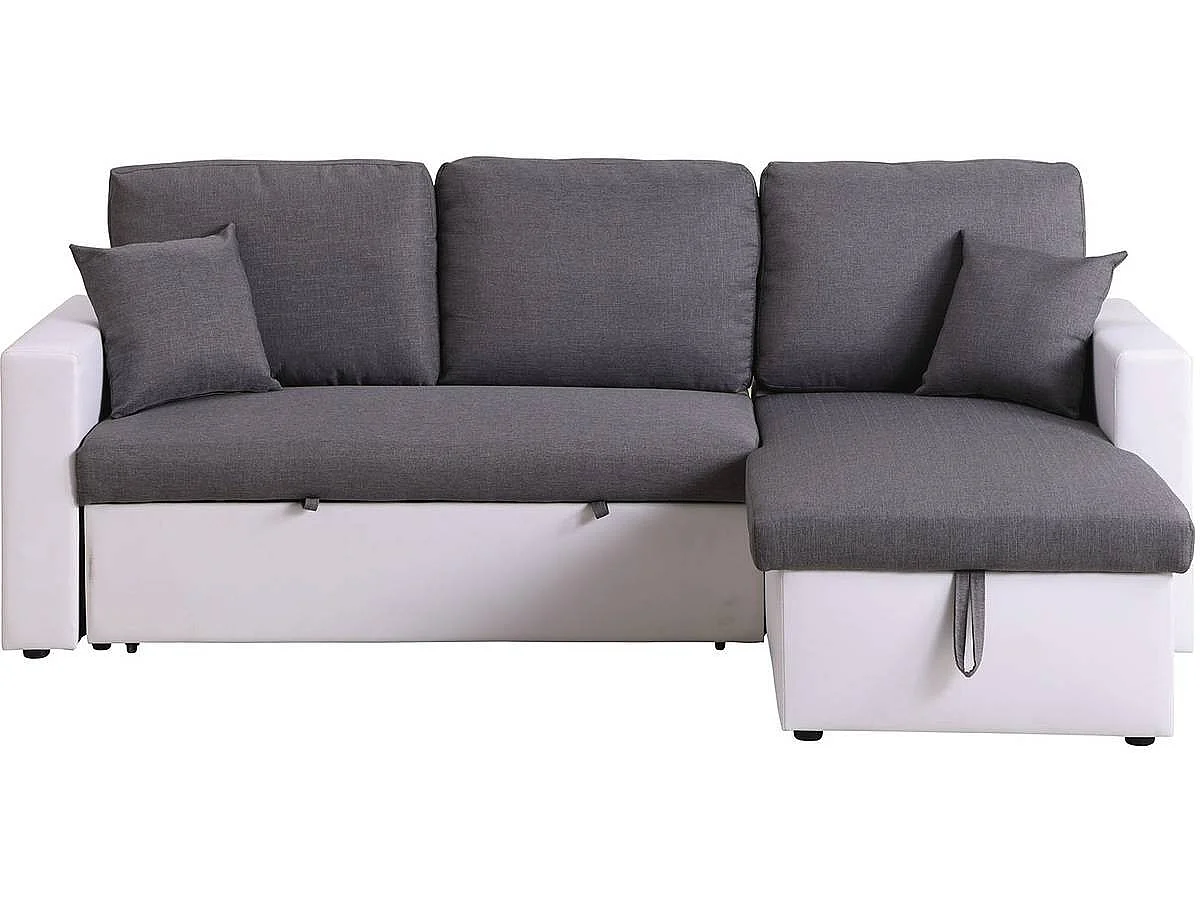 Canapé d'angle convertible 3 places avec coffre en velours blanc